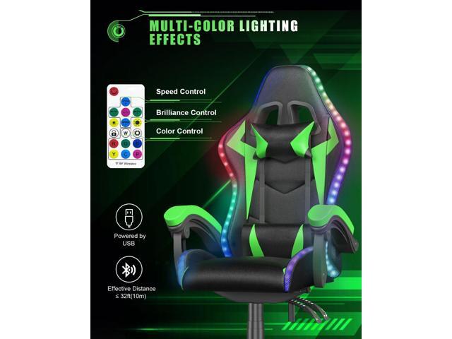 Gaming Chair with RGB LED Lights, High Back Ergonomic Computer Gamer Chair with Headrest and Lumbar Support, Racing Style Reclining Game Chair for...
