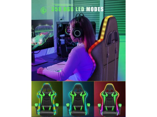Gaming Chair with RGB LED Lights, High Back Ergonomic Computer Gamer Chair with Headrest and Lumbar Support, Racing Style Reclining Game Chair for...