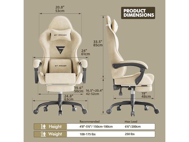 Huracan Velvet Fabric Gaming Chair with Footrest for Adults, Ergonomic Gaming Chairs with Massage Lumbar, Reclining Racing Computer Chair with...