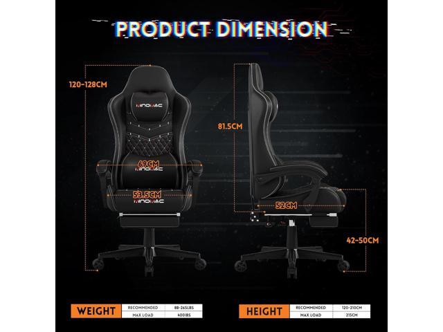 Gaming Chair,Ergonomic Computer Gaming Chair,400lb Load-Bearing,Retractable Footrest/Waist Support/Ergonomic Backrest[Spring + 4D Sponge] (Black)