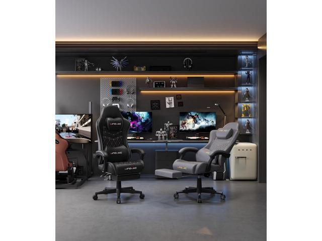 Gaming Chair,Ergonomic Computer Gaming Chair,400lb Load-Bearing,Retractable Footrest/Waist Support/Ergonomic Backrest[Spring + 4D Sponge] (Black)