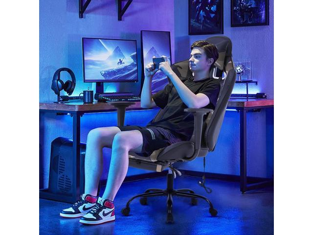 Gaming Chair Desk Chair High Back Computer Chair Ergonomic Massage PC Racing Chair with Waist Support and Retractable Foot Pedal PU Leather...