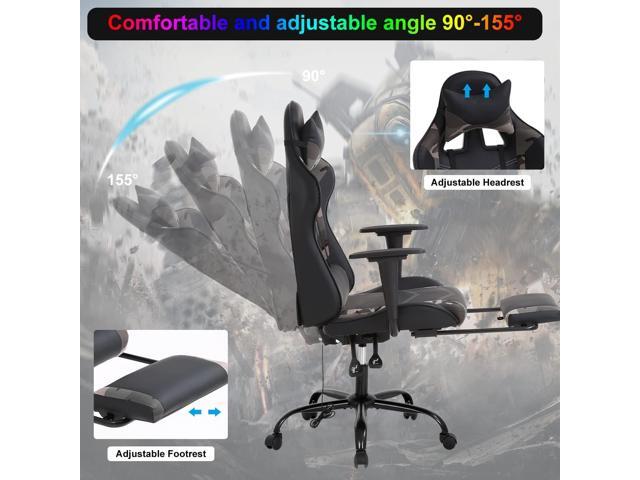 Gaming Chair Desk Chair High Back Computer Chair Ergonomic Massage PC Racing Chair with Waist Support and Retractable Foot Pedal PU Leather...