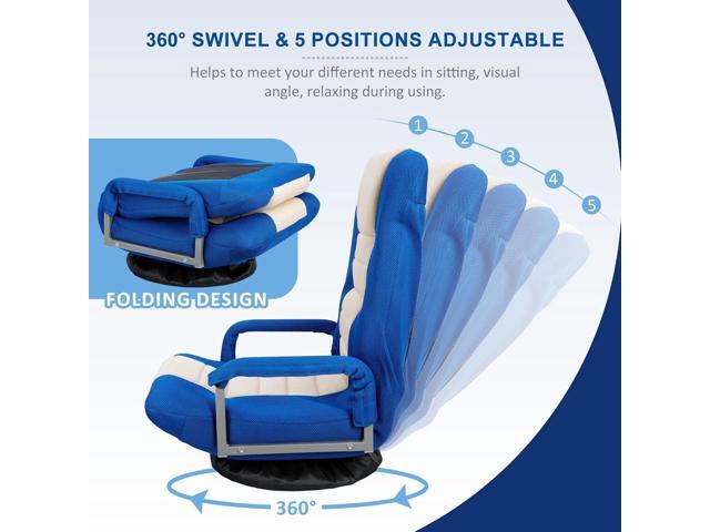 SUPER DEAL Floor Gaming Chair with Arms, Floor Lazy Lounger Chair with Adjustable 5 Positions 360 Degree Swivel for Adults Teens Reading, Relaxing,...
