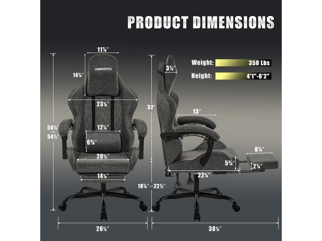Gaming Chair Big and Tall, Grey Leather Video Game Chairs with Footrest, Padded Linkage Armrests & Large Headrest, Ergonomic Computer Chair 350lbs...