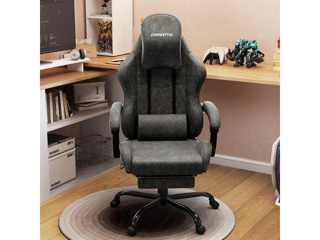 Gaming Chair Big and Tall, Grey Leather Video Game Chairs with Footrest, Padded Linkage Armrests & Large Headrest, Ergonomic Computer Chair 350lbs...