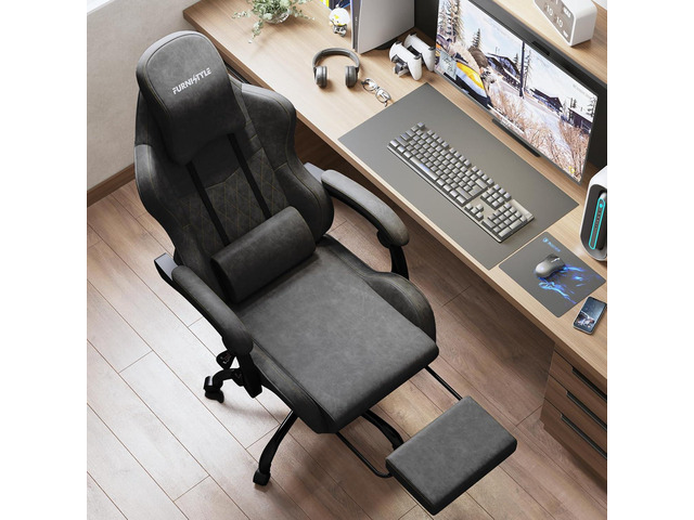 Gaming Chair Big and Tall, Grey Leather Video Game Chairs with Footrest, Padded Linkage Armrests & Large Headrest, Ergonomic Computer Chair 350lbs...