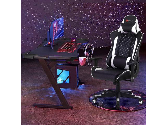 POWERSTONE Gaming Chair, Gaming Recliner with Adjustable Armrest Massage Lumbar Pillow Wide Cushion Ergonomic Office Computer Chair for Adults, White