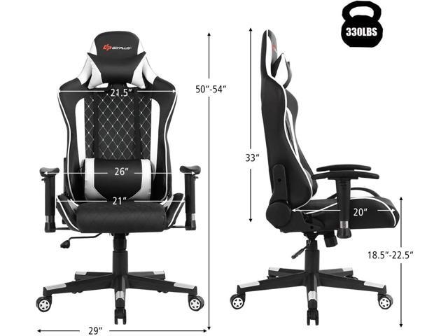 POWERSTONE Gaming Chair, Gaming Recliner with Adjustable Armrest Massage Lumbar Pillow Wide Cushion Ergonomic Office Computer Chair for Adults, White