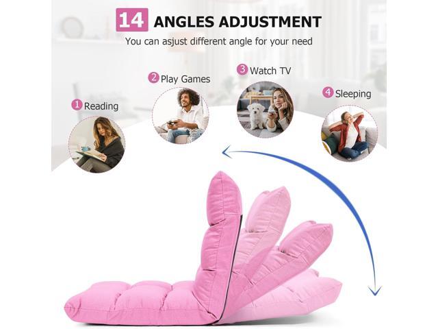 ERGOMASTER Pink Memory Foam Gaming Chair, 14-Position Adjustable Floor Chair for Relaxing, Reading, Video Games, Lightweight Foldable Design, 264...