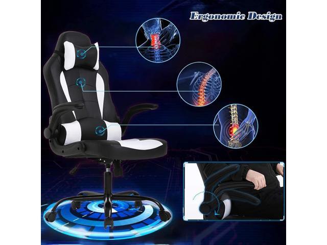 PC Gaming Chair Office Computer Ergonomic Chair PU Leather Adjustable with Flip Up Arms Lumbar Support Headrest E-Sport Racing Desk Swivel Chairs...