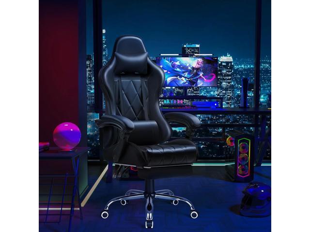 Shahoo Gaming Chair with Footrest and Massage Lumbar Support, Computer Game Chairs Ergonomic Office Seat Height Adjustable with Headrest, Black