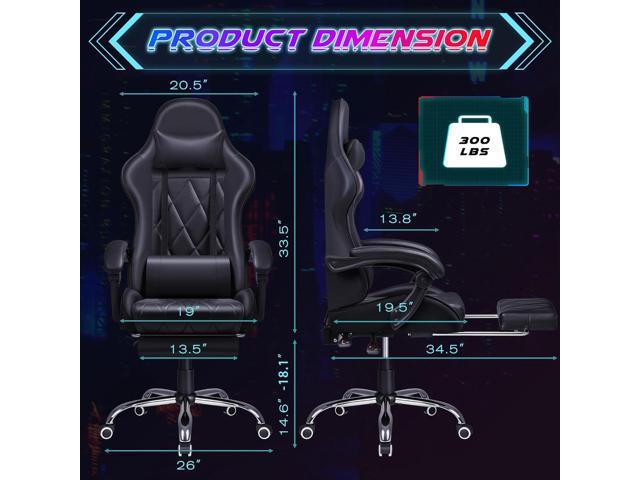 Shahoo Gaming Chair with Footrest and Massage Lumbar Support, Computer Game Chairs Ergonomic Office Seat Height Adjustable with Headrest, Black