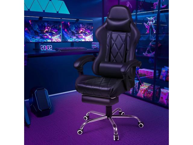 Shahoo Gaming Chair with Footrest and Massage Lumbar Support, Computer Game Chairs Ergonomic Office Seat Height Adjustable with Headrest, Black