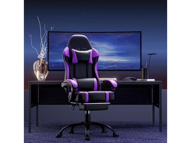 Ergonomic Gaming Chair with Footrest, PU Leather Video Game Chairs for Adults, Reclining Gamer Chair Office Chair with Lumbar Support, Comfortable...