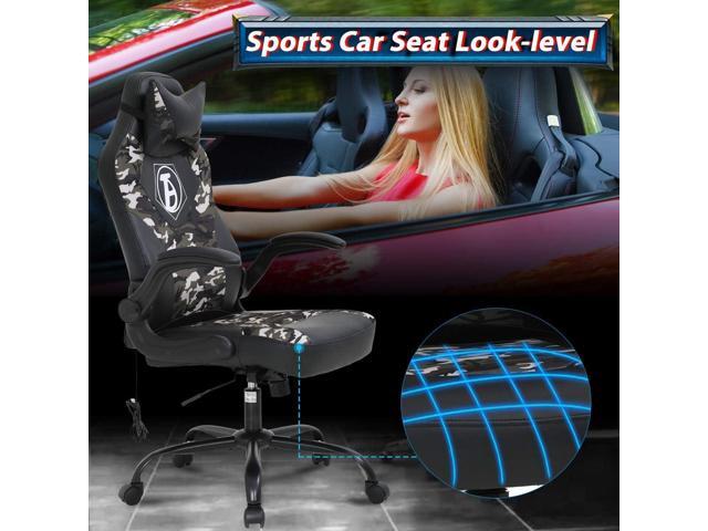 Gaming Chair Office Chair Computer Desk Chair Ergonomic Massage PC Racing Chair with Lumbar Support Flip-up Arms Headrest High Back PU Leather...