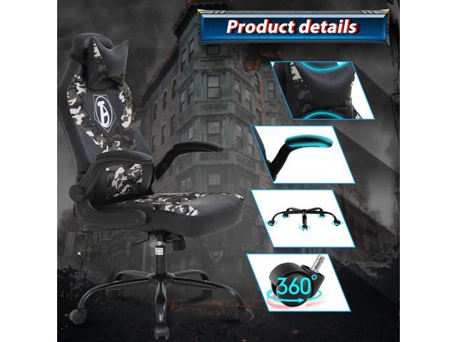 Gaming Chair Office Chair Computer Desk Chair Ergonomic Massage PC Racing Chair with Lumbar Support Flip-up Arms Headrest High Back PU Leather...