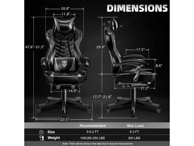 Vonesse Gaming Chair for Adults,Computer Chair with High Back,Big and Tall Gaming Chairs with Footrest and Massage,Reclining Gamer Ergonomic Office...
