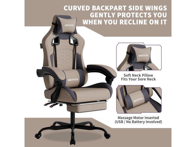 Gaming Chair with Massage,Ergonomic PC Gaming Chair with Footrest Comfortable Headrest and Lumbar Support, High Back, 300LBS (Grey)