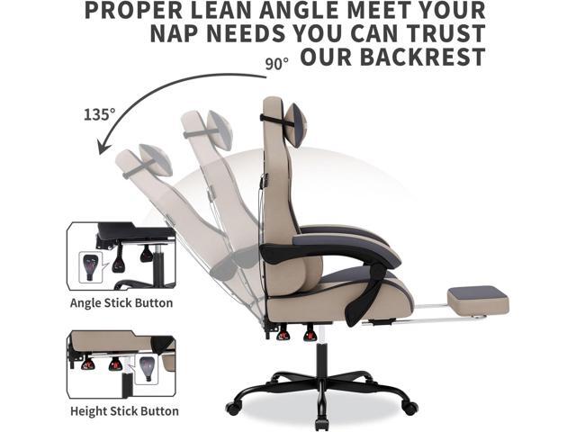 Gaming Chair with Massage,Ergonomic PC Gaming Chair with Footrest Comfortable Headrest and Lumbar Support, High Back, 300LBS (Grey)
