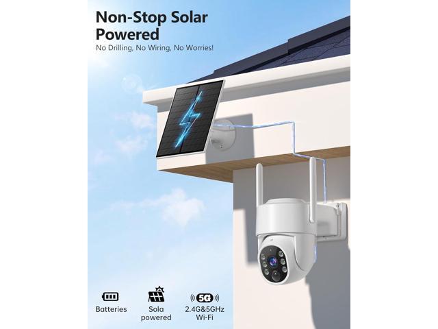 Solar Security Cameras Wireless Outdoor, 5G & 2.4GHz WiFi Cameras for Home Security, 2K PTZ Battery Powered Outside Cam, 2 Way Talk, Color Night...