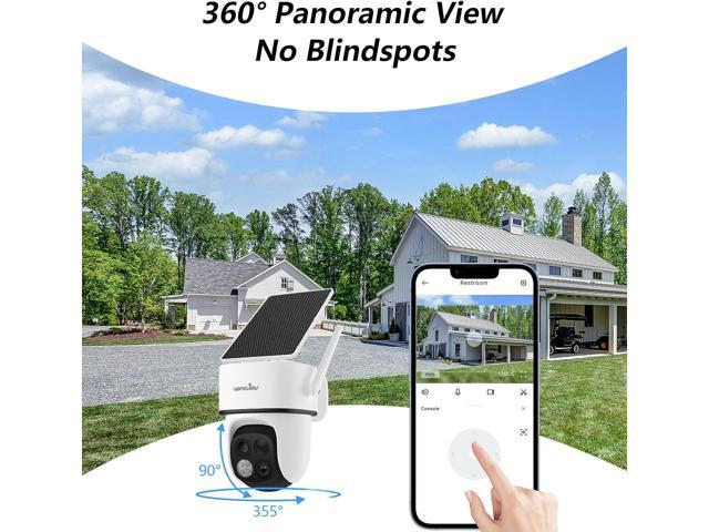 wansview Security Cameras Wireless Outdoor-2K Dual Lens Home Security Cameras, 360° View, Solar Panel Battery Powered, Color Night Vision, PIR...