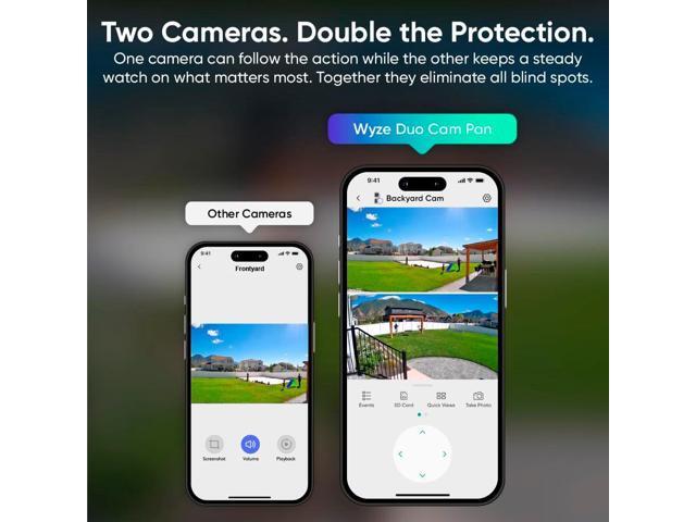 WYZE Duo Cam Pan Indoor/Outdoor IP65 2K 360° Pan/Tilt Smart Home Security Camera with Color Night Vision, Compatible with Alexa & Google Assistant,...