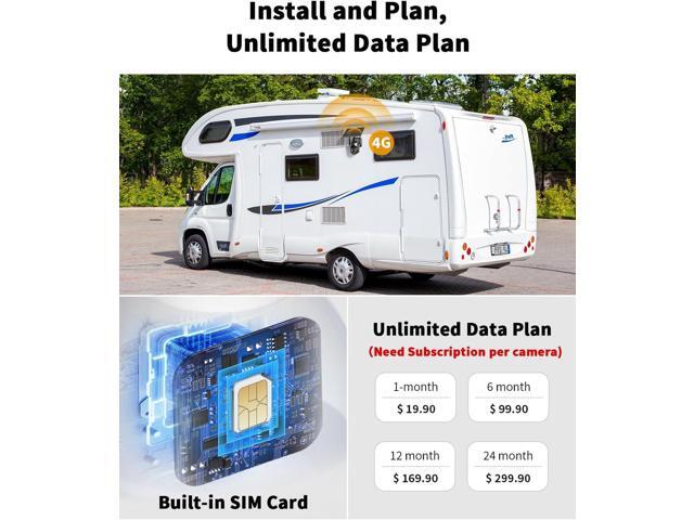 No WiFi Security Camera with Built-in 4G LTE SIM Card, Cellular Security Cameras Support Unlimited Data Plan, 2K Color Night Vision, 360° Live...