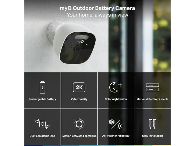 CHAMBERLAIN myQ Outdoor Battery Camera 2K Camera, Color Night Vision, Spotlight, Motion Alerts, Live View with Two-Way Talk, Wireless,...