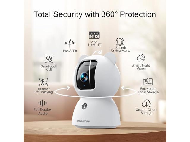 2.5K Security Camera Indoor, Non-Subscription AI Person/Pet/Cry Detection, 4MP Pet/Dog/Cat Camera w/Phone App, Pan Tilt 2.4GHz WiFi Cameras for...