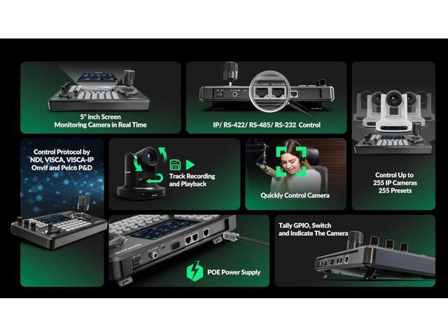 AVKANS NDI Camera Joystick Controller, 5inch Preview Screen, IP POE PTZ Control Keyboard with 4D-Joystick for Worship Church Live Streaming (PowerJoy)