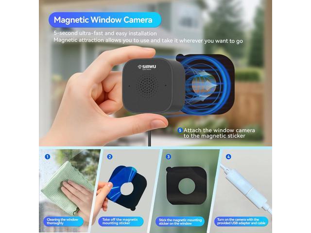 Magnetic Window Camera, Indoor Security Camera with 911 Emergency Call, 3MP 2K AI Alerts Indoor Cameras for Home Security, OpenAI GPT Enabled, 24/7...