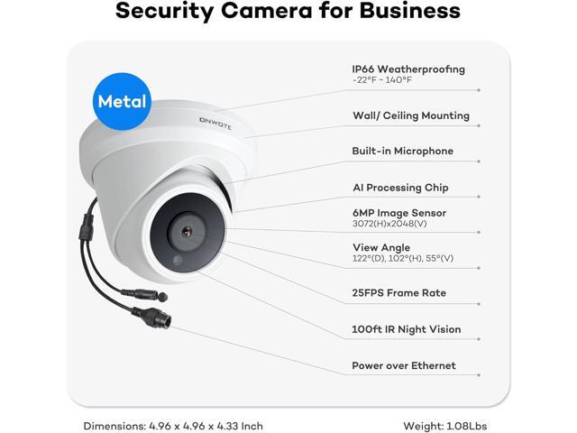 ONWOTE 6MP Super HD PoE IP Security Camera with Audio, AI Human Vehicle Detection, 3072x2048 6 Megapixels, 122° FoV, Indoor/Outdoor Commercial...