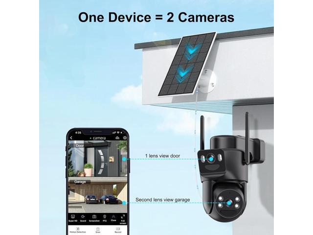 4K Solar Security Cameras Wireless Outdoor, 2.4G/5Ghz WiFi Cameras for Home Security, Dual Lens Solar Camera with Auto Tracking, Human Detection,...