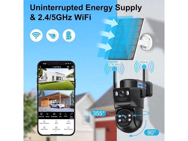 4K Solar Security Cameras Wireless Outdoor, 2.4G/5Ghz WiFi Cameras for Home Security, Dual Lens Solar Camera with Auto Tracking, Human Detection,...