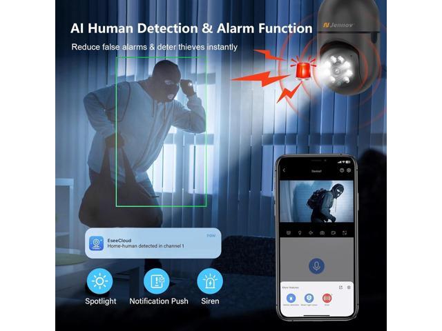 Jennov 2K Light Bulb Security Camera, Auto-Tracking Security Cameras Wireless Outdoor, 360° PTZ, Dual-Band WiFi (2.4G/5G), AI Human Detection,...