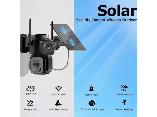 Uniter Dual Lens Solar Security Cameras Wireless Outdoor,5G/2.4G WiFi 6, Panoramic & Tracking Cam 2-in-1, 6MP Color Night Vision/Motion...