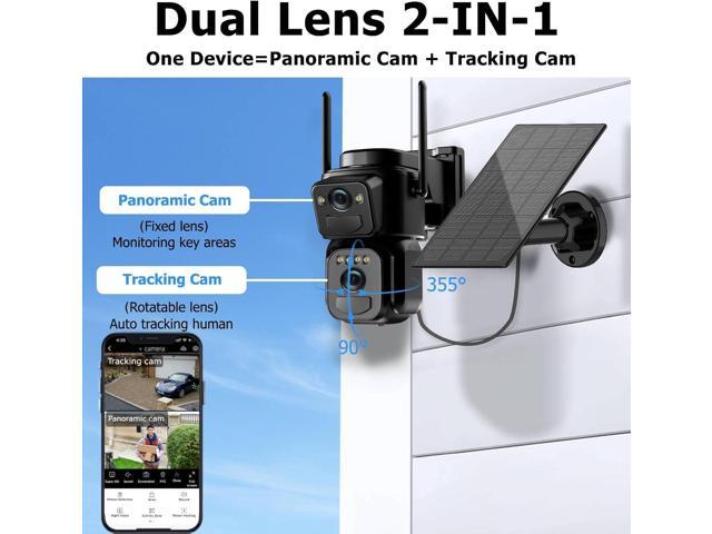 Uniter Dual Lens Solar Security Cameras Wireless Outdoor,5G/2.4G WiFi 6, Panoramic & Tracking Cam 2-in-1, 6MP Color Night Vision/Motion...