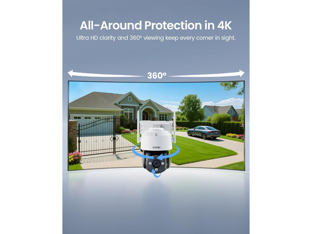 ZOSI C290 4K 8MP UHD Wired WiFi Security Camera Outdoor Indoor, Plug-in Pan/Tilt IP Camera, AI Human Face Vehicle Detection, Auto Tracking, Night...