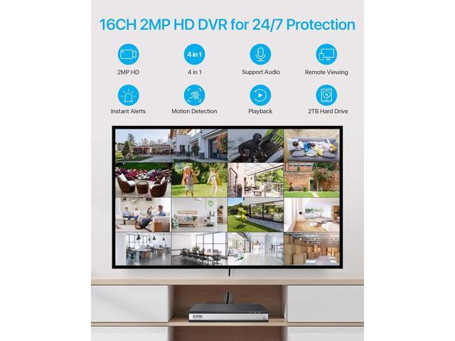 ZOSI 16 Channel H.265+ Home Security DVR Recorder, 1080P Lite Hybrid 4-in-1(Analog/AHD/TVI/CVI) CCTV DVR for Security Camera, Motion Detection,...