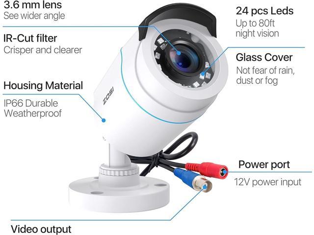 ZOSI 4 x 2MP 1080p HD-TVI Home Security Camera Outdoor Indoor 1920TVL,24PCS LEDs,80ft Night Vision, 90°View Angle, Weatherproof Outside...
