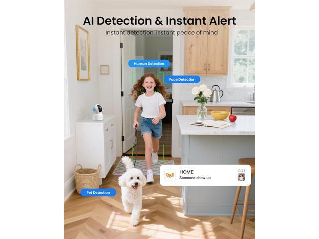 4K 8MP Indoor Security Camera with 64GB Memory Card, 5GHz/2.4GHz WiFi Camera, 360° Pan/Tilt IP Camera, Auto Tracking, AI Human/Face/Pet Detection,...