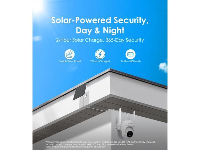 Security Cameras Wireless Outdoor, No Subscription, 4K Solar-Powered Home Security Cameras System with 360° Pan & Tilt, Color Night Vision, Auto...