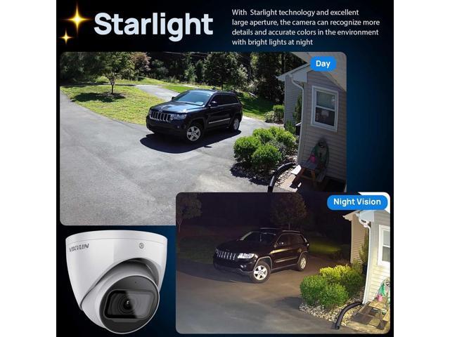 VIKYLIN 4MP PoE IP Camera Starlight 0.006Lux@F1.6, Dome/Turret Secrutiy Camera with IVS,2.8mm Lens 164ft IR Night Vision, Built-in Mic, AI Human...