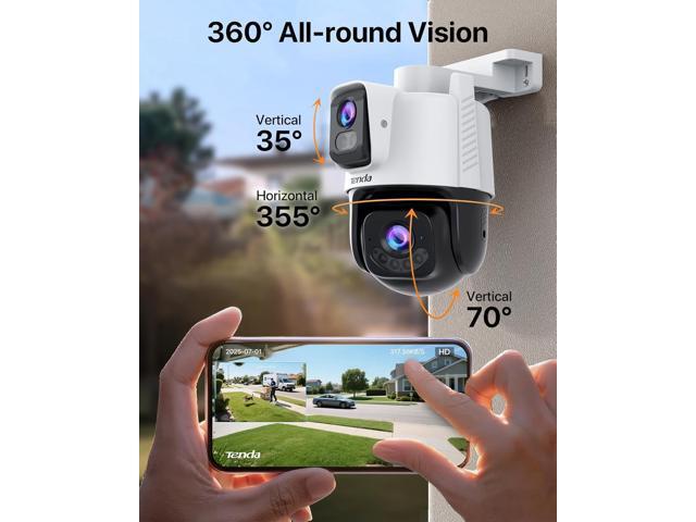 Tenda Wi-Fi Outdoor Camera 2K+2K, 360° PTZ Surveillance Camera with Dual Lens, FHD Auto Tracking, IP65 Waterproof, Color Night Vision, Two-Way...