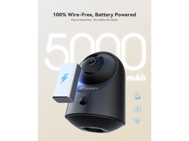 Ctronics 2K 3MP Indoor Security Camera,100% Wireless Battery Camera, 20m Infrared Night Vision, App & PC, FTP/Local Storage/Cloud, PIR Motion...
