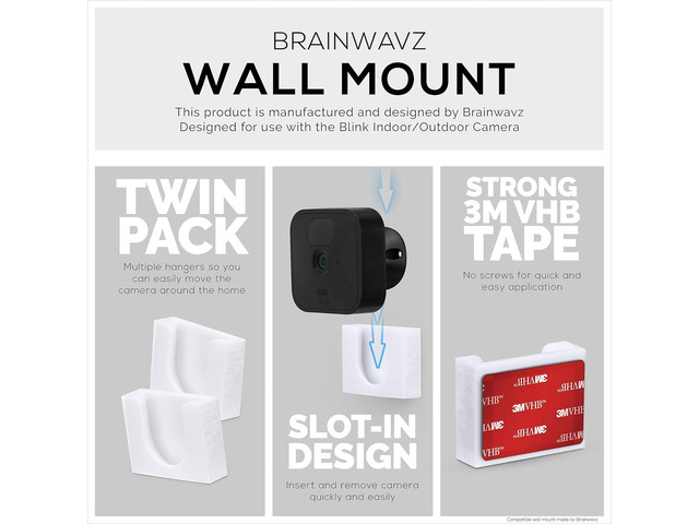 BRAINWAVZ Adhesive Blink Outdoor Indoor Camera Mount (3RD GEN), 2 Pack Holder, No Hassle Installation, No Screws, No Mess Bracket Stand, (White)