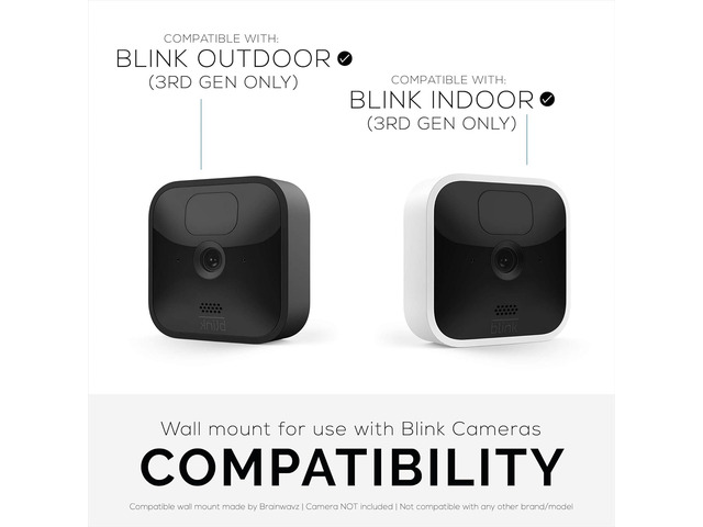 BRAINWAVZ Adhesive Blink Outdoor Indoor Camera Mount (3RD GEN), 2 Pack Holder, No Hassle Installation, No Screws, No Mess Bracket Stand, (White)