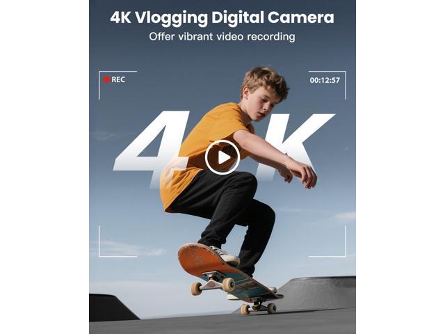 4K Digital Camera for Photography, WiFi 64MP 180° Flip Screen 3' Autofocus Vlogging Camera for YouTube, 16X Zoom Compact Point and Shoot Cameras...