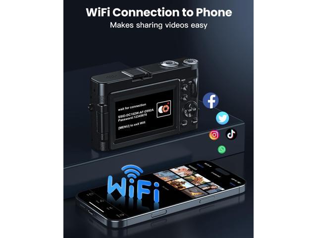 4K Digital Camera for Photography, WiFi 64MP 180° Flip Screen 3' Autofocus Vlogging Camera for YouTube, 16X Zoom Compact Point and Shoot Cameras...